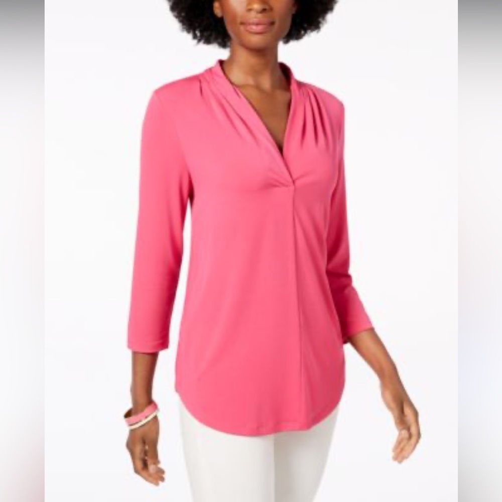 JM Collection Fuchsia Drape Neck Blouse